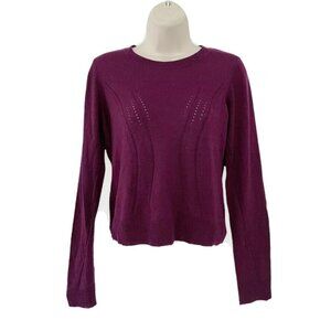 MILLY Woman’s Sz S  Eggplant Purple Perforated Crewneck Pullover Sweater